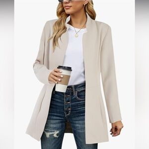 Zara Creamy Taupe Long Blazer/Coat Medium